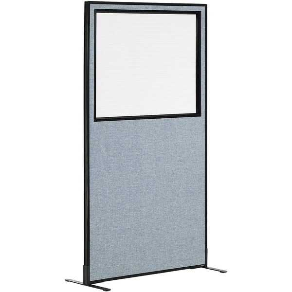 Global Industrial 36-1/4W x 96H Freestanding Office Partition Panel with Partial Window, Blue 695788FWBL - main